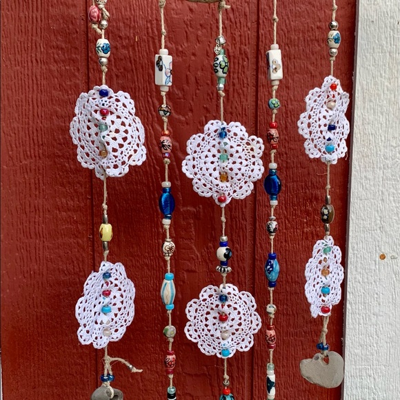 Driftwood Crochet Boho Flowers Of Life Glass Beads Sea Rocks Window Wall Decor - Picture 11 of 15